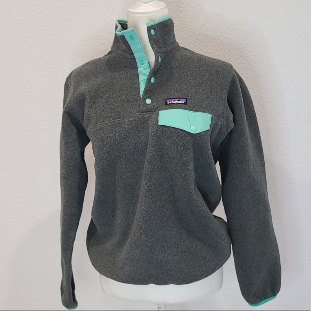 Patagonia synchilla t snap pullover fleece sweater small Gray teal